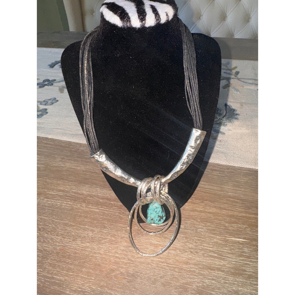 Silver Tone Turquoise Pendant Necklace‎ Statement Boho Bohemian Fashion Jewelry